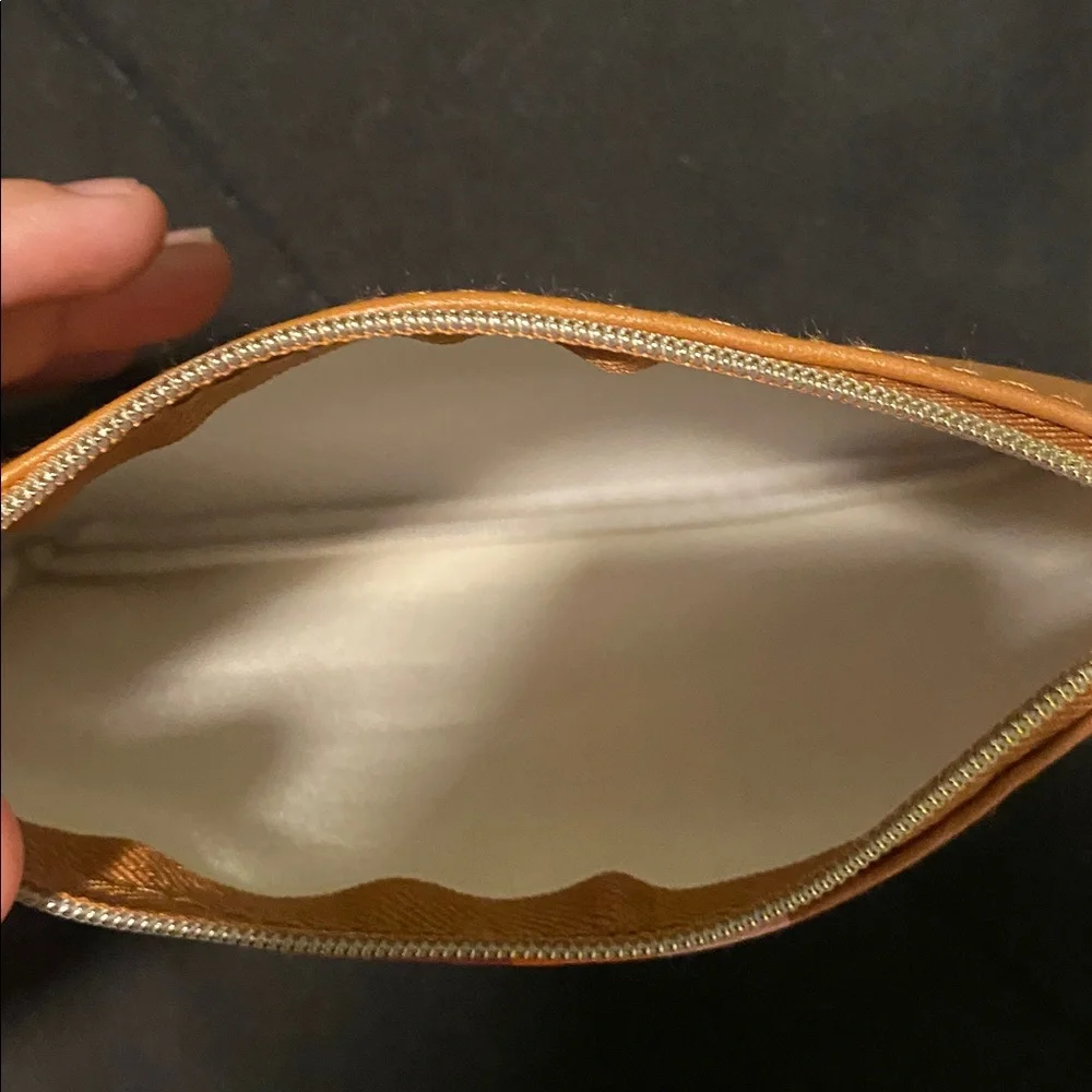 Ipsy Tan Cosmetic Bag with Pink and Orange Stripes - Picture 4 of 4